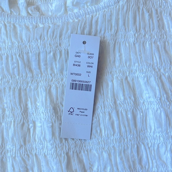 J.Crew Puff-Sleeve Textured Voile Smocked Top- White- Size Large - Picture 6 of 6